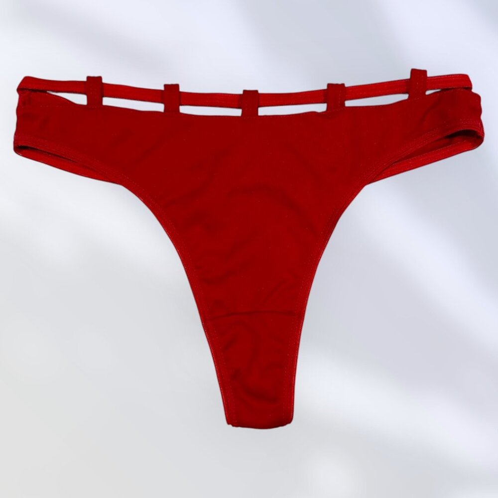 Y2K Medium Red Strappy Thong Panty, Sexy Cutout | Cotton Whale Tail Valentine's
